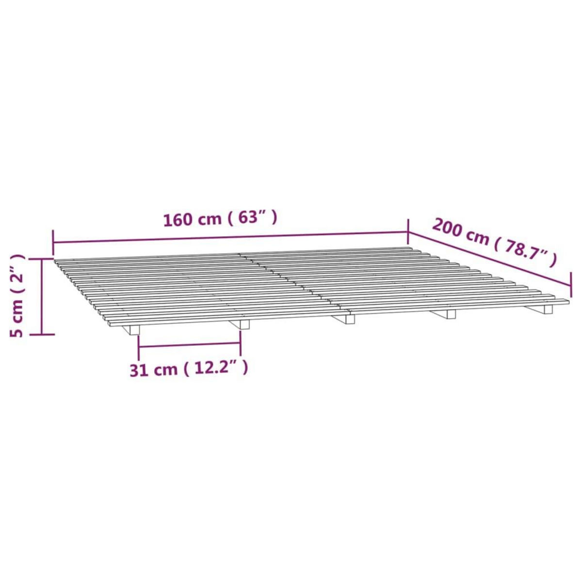 VIDAXL Cadre de lit sans matelas noir 160x200 cm bois massif de pin