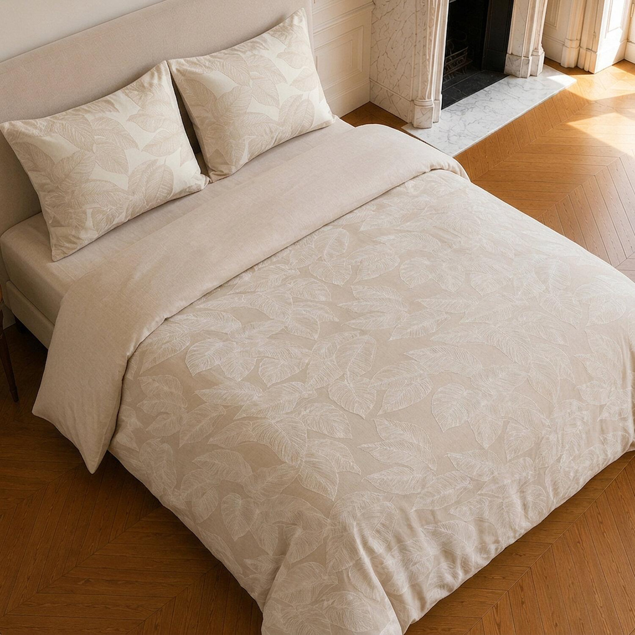 Voir la diapositive 4 : Home collection Parure housse de couette imprimée 100% coton 57 fils - feuille