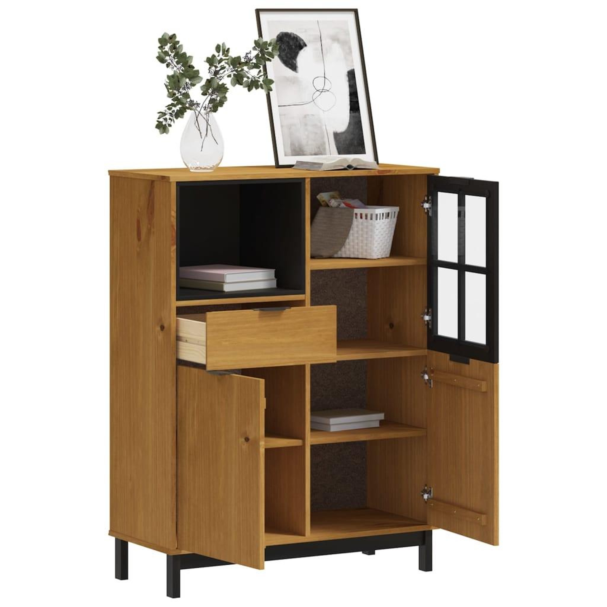 Voir la diapositive 3 : VIDAXL Buffet avec porte vitree FLAM 92x40x122,5 cm bois massif de pin