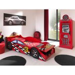 Paris Prix Pack - Lit Enfant Voiture  Race  & Armoire 1 Porte  Pompe à Essence  Rouge