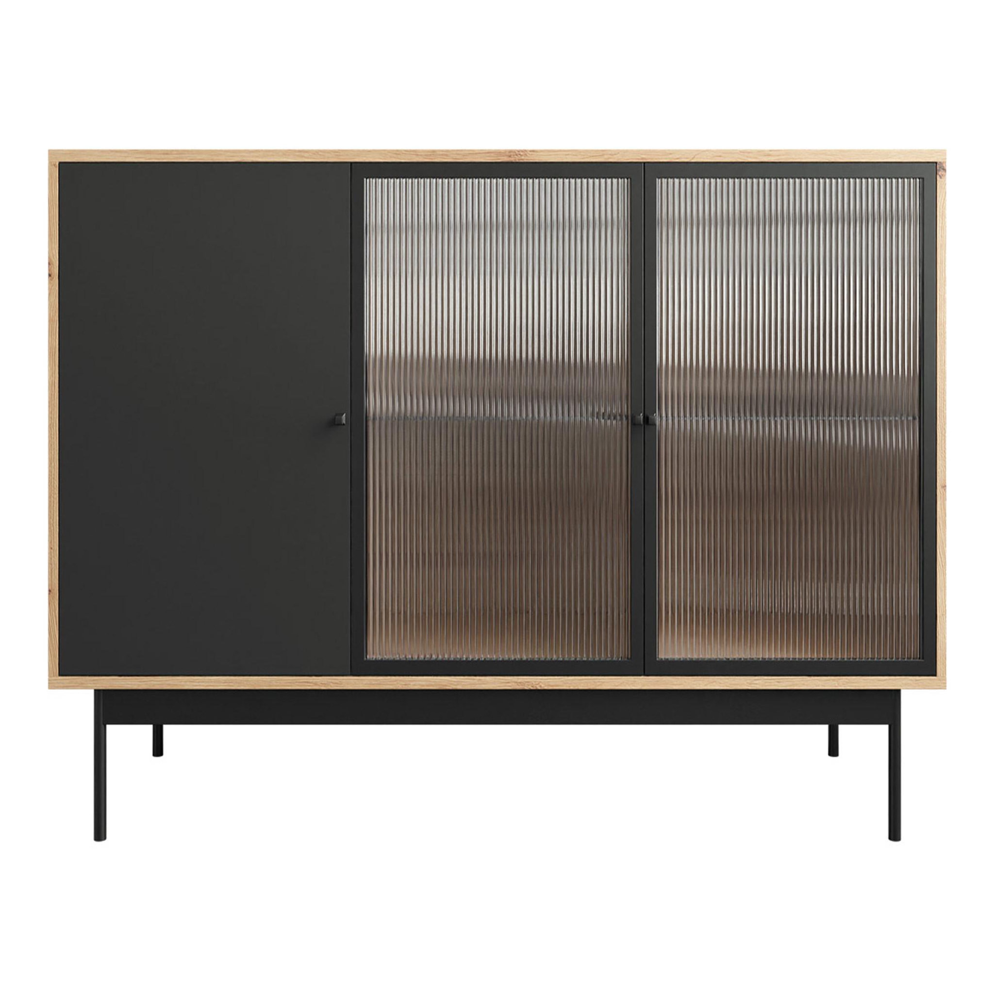 Voir la diapositive 4 : BEST MOBILIER Lamia - buffet bas - effet bois et noir - 3 portes - 148 cm