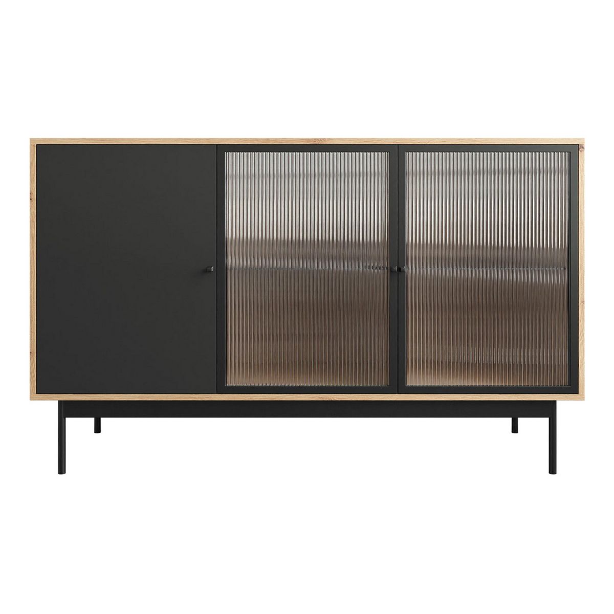 BEST MOBILIER Lamia - buffet bas - effet bois et noir - 148 cm