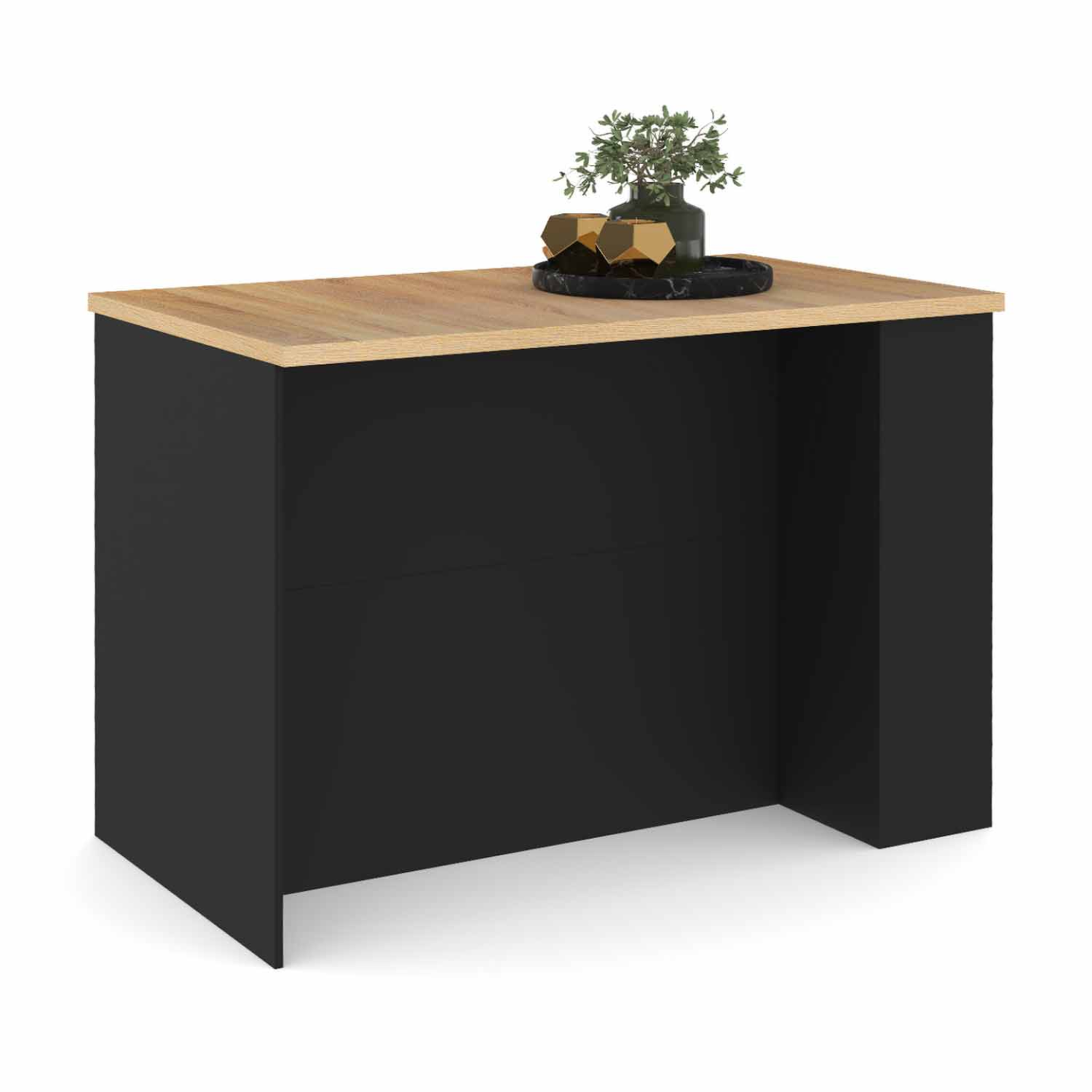 Voir la diapositive 4 : ID MARKET Ilot central tibo 120 cm bois noir avec plan de travail façon hêtre