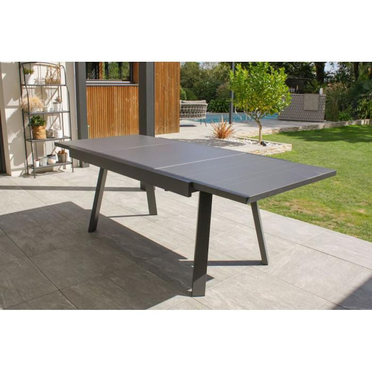 Paris Prix Ensemble Table de Jardin & 4 Chaises  Stockholm  150-225cm Gris Anthracite