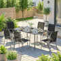 Voir la diapositive 2 : OUTSUNNY Salon de jardin 6 places 7 pièces chaises empilables métal gris