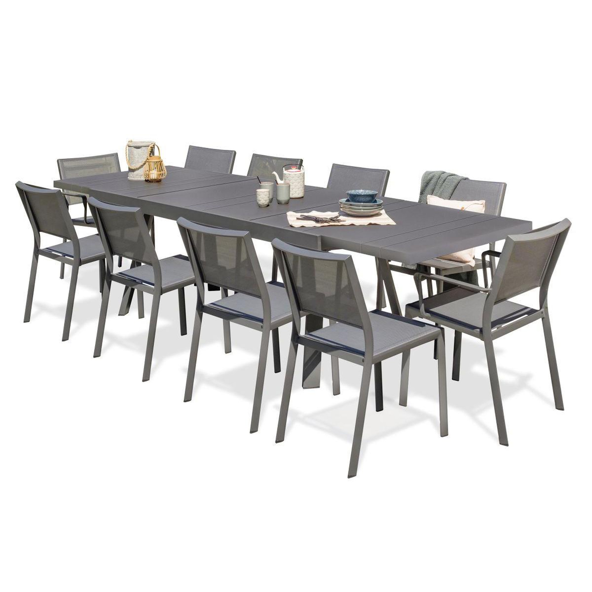 Voir la diapositive 2 : DCB GARDEN Ensemble Table de Jardin & 8 Chaises  Stockholm  200-300cm Gris Anthracite