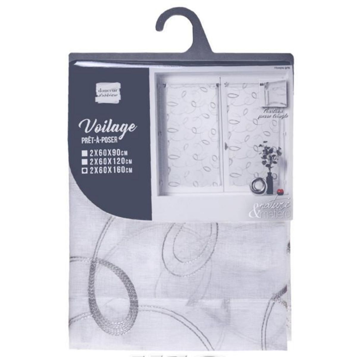 Paris Prix Paire de Voilages  Hoops  60x160cm Gris