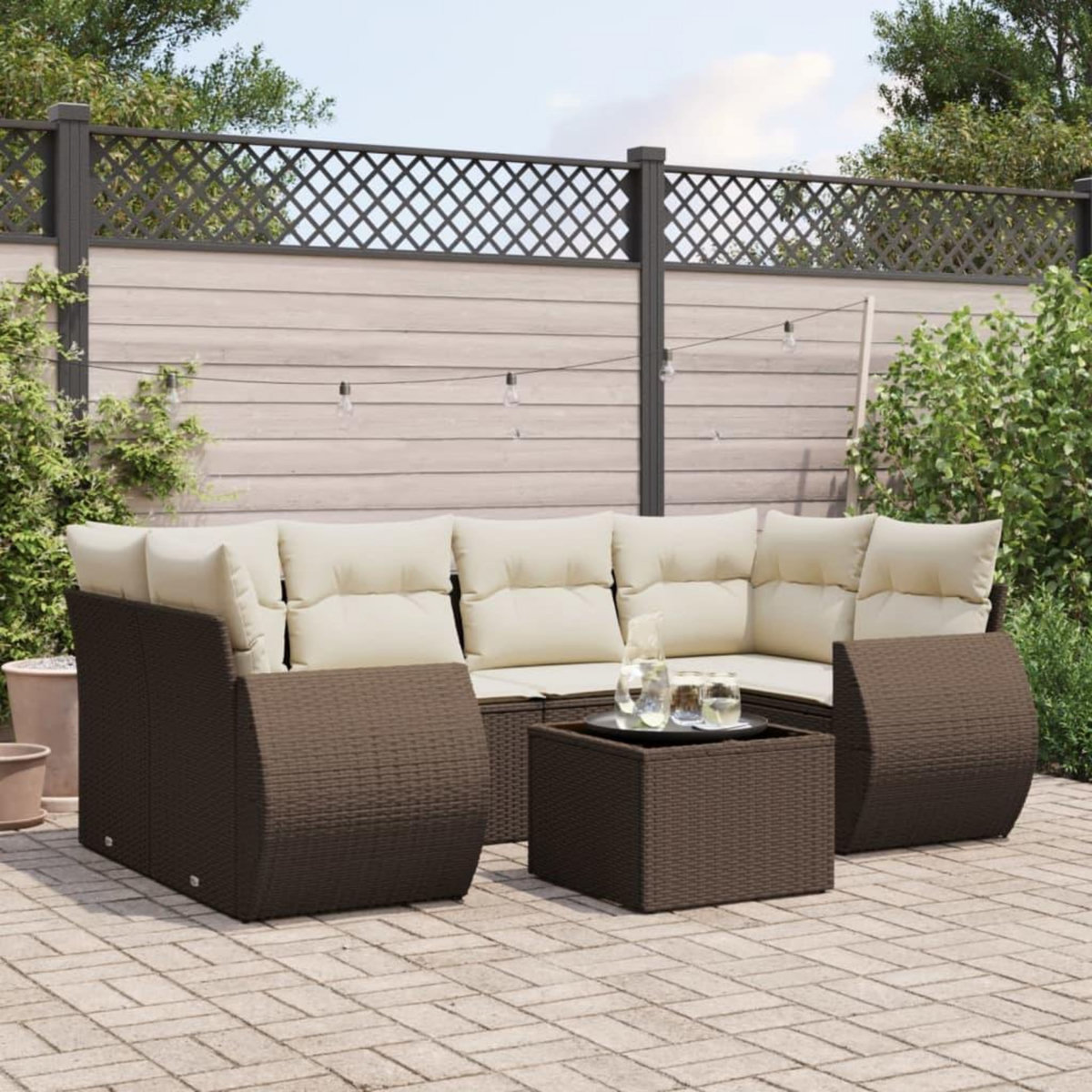 VIDAXL Salon de jardin avec coussins 7 pcs marron resine tressee