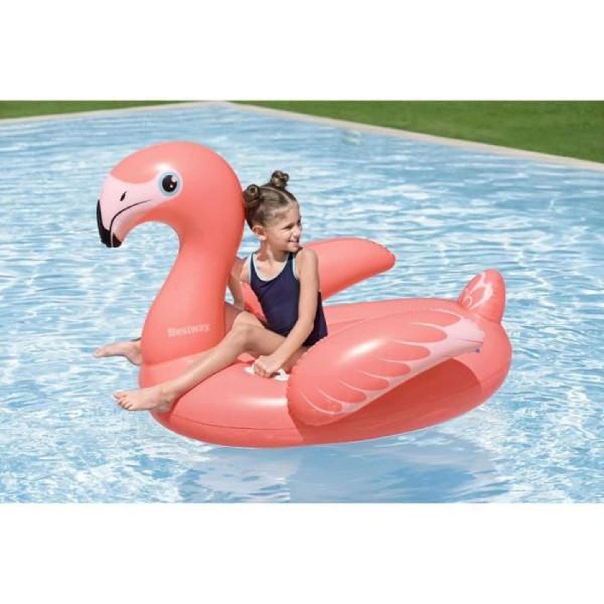 Voir la diapositive 2 : BESTWAY Bouée a chevaucher - bestway - flamant rose - 138 x 107 cm
