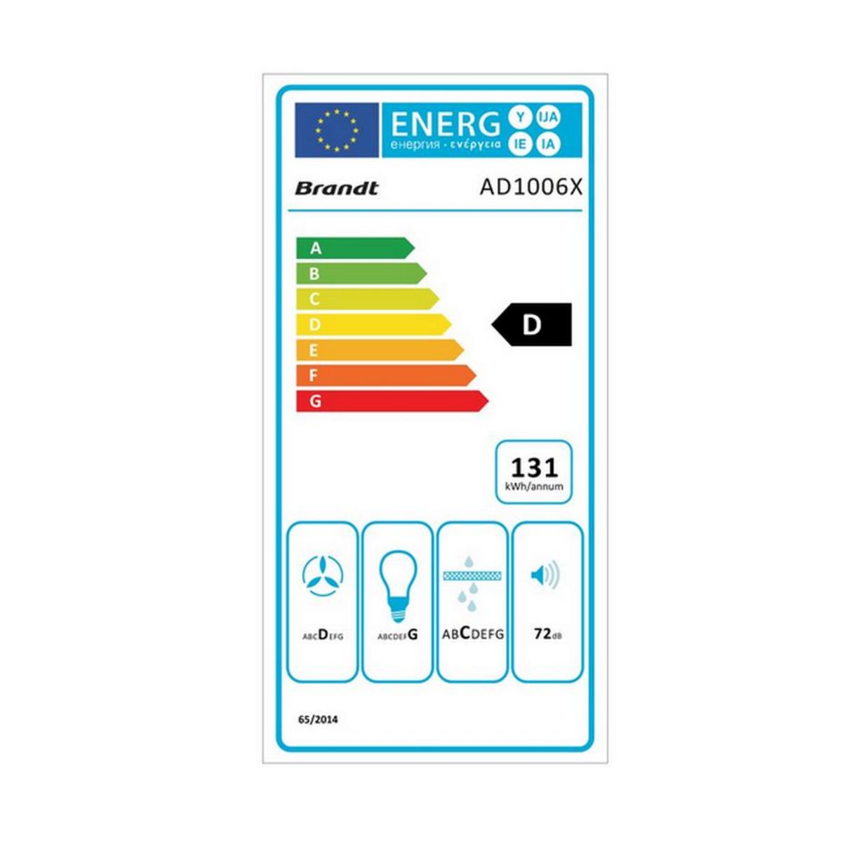 BRANDT Hotte décorative murale 60cm 600m3/h inox - ad1006x