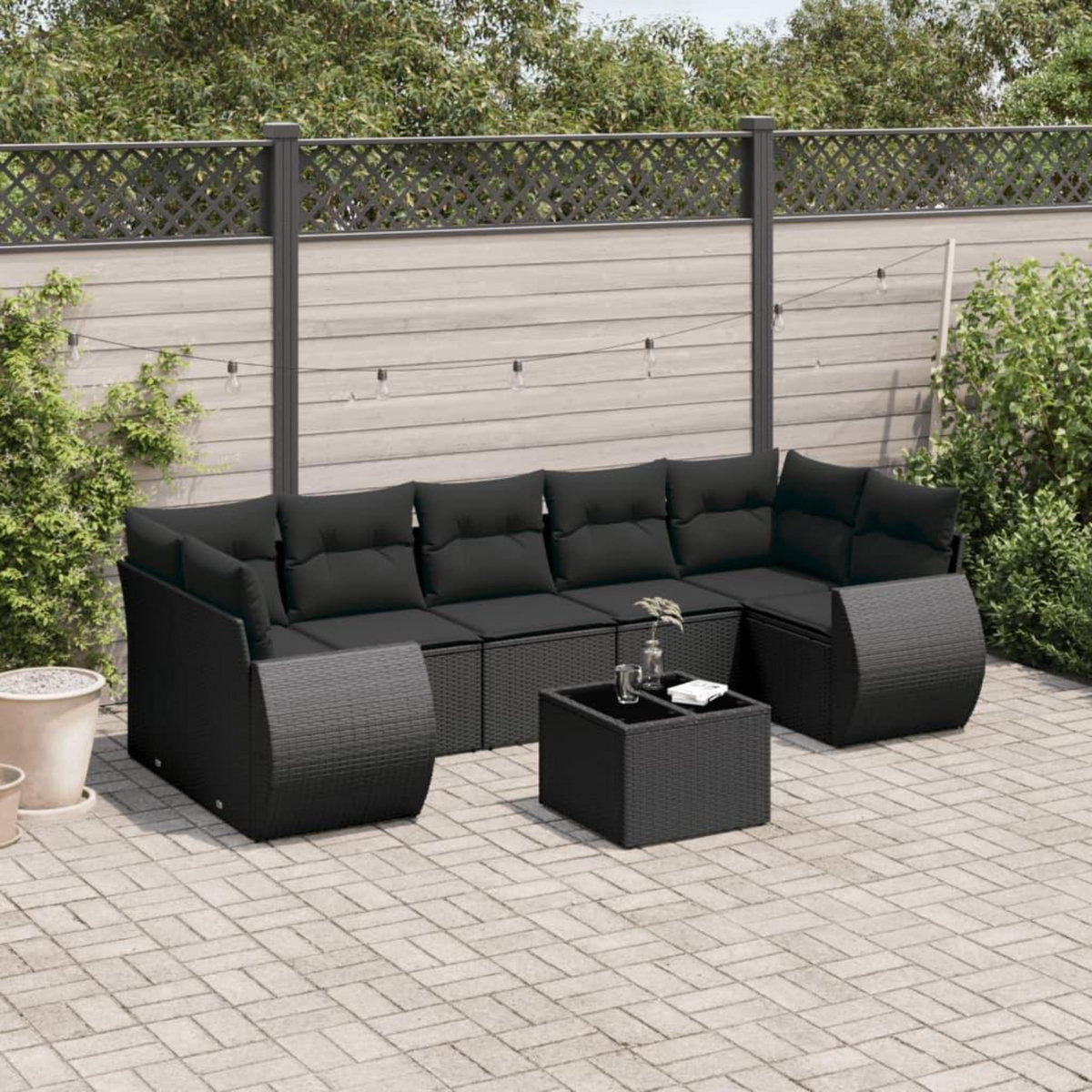 VIDAXL Salon de jardin 8 pcs avec coussins noir resine tressee