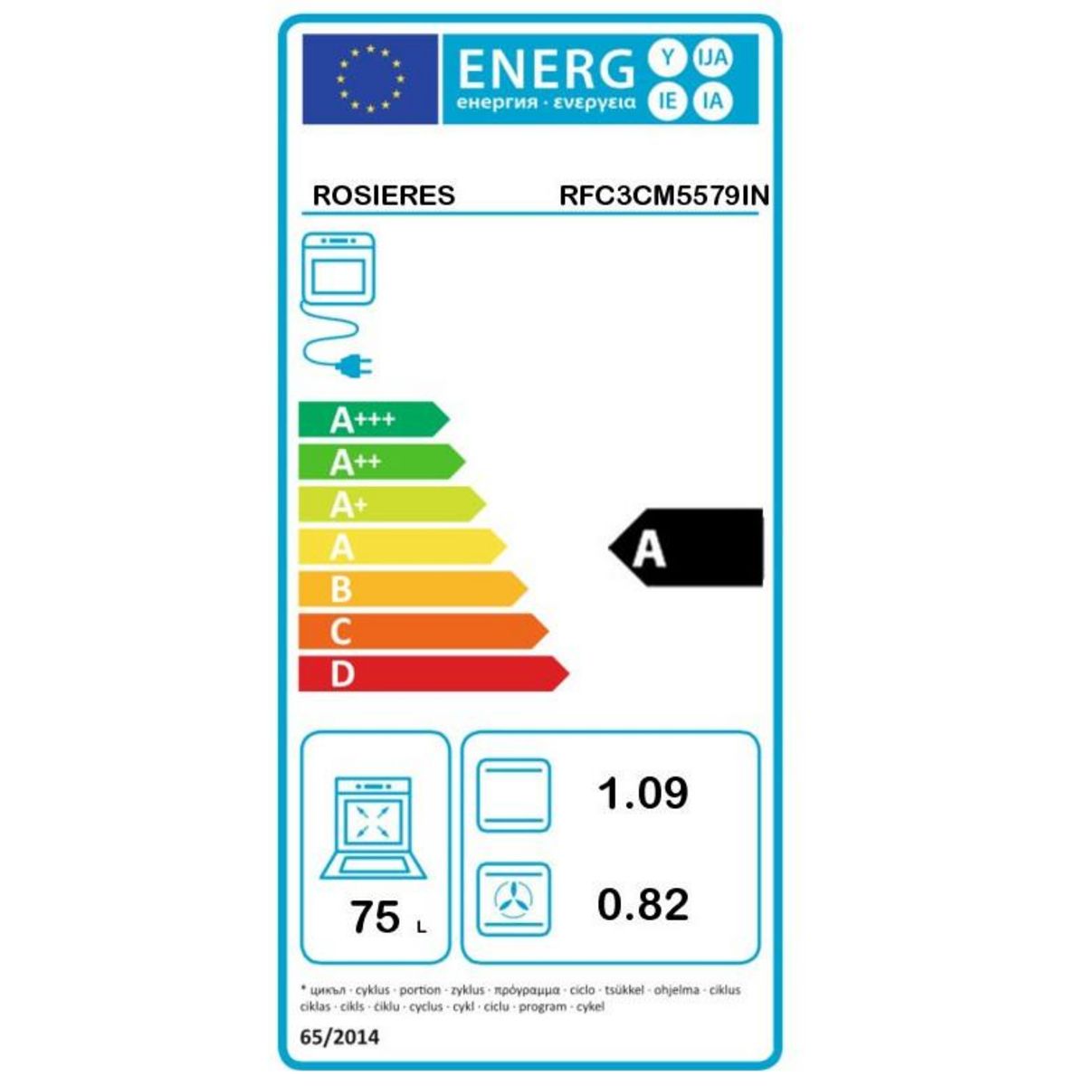 Rosieres Four intégrable multifonction 75l 60cm a pyrolyse inox - rfc3cm5579in