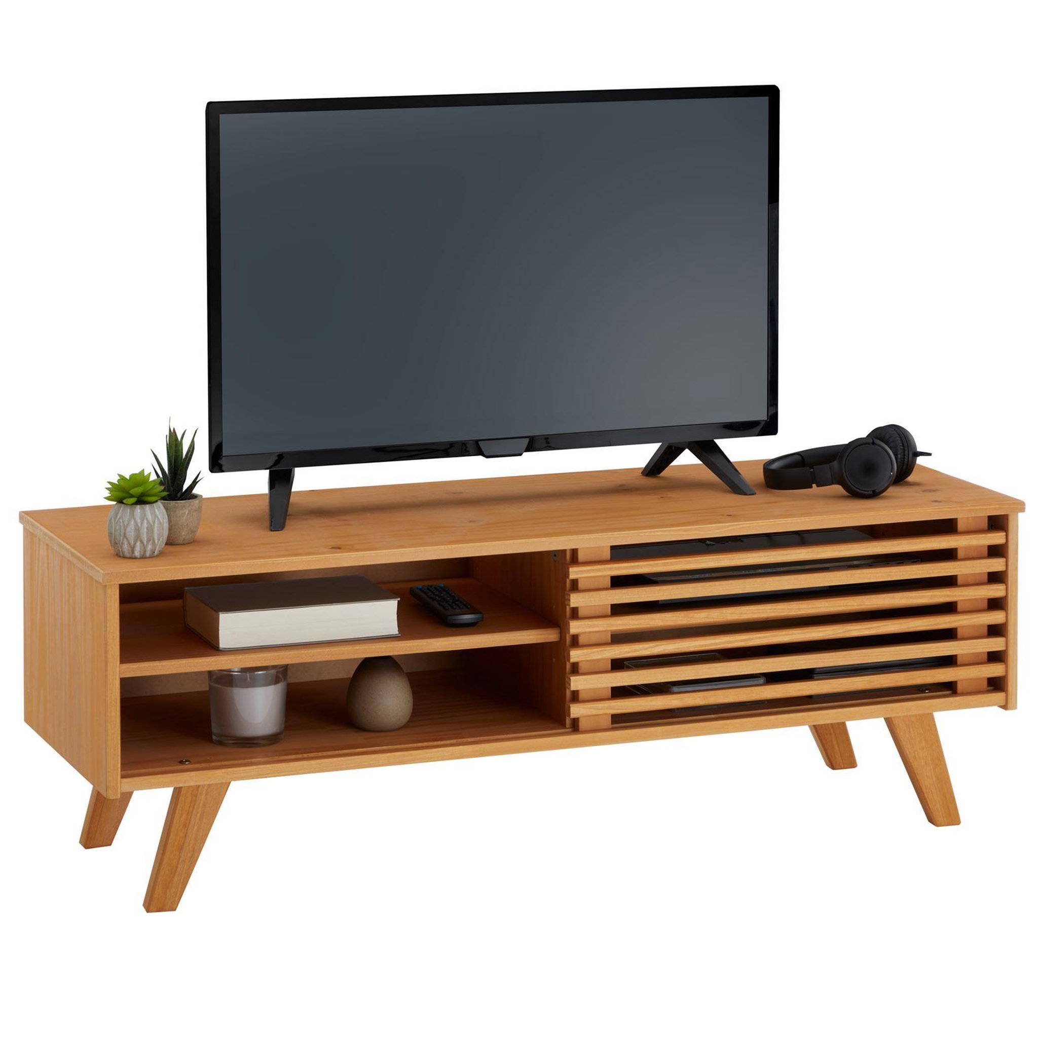 Voir la diapositive 4 : IDIMEX Meuble TV SEAN, 4 niches en pin massif