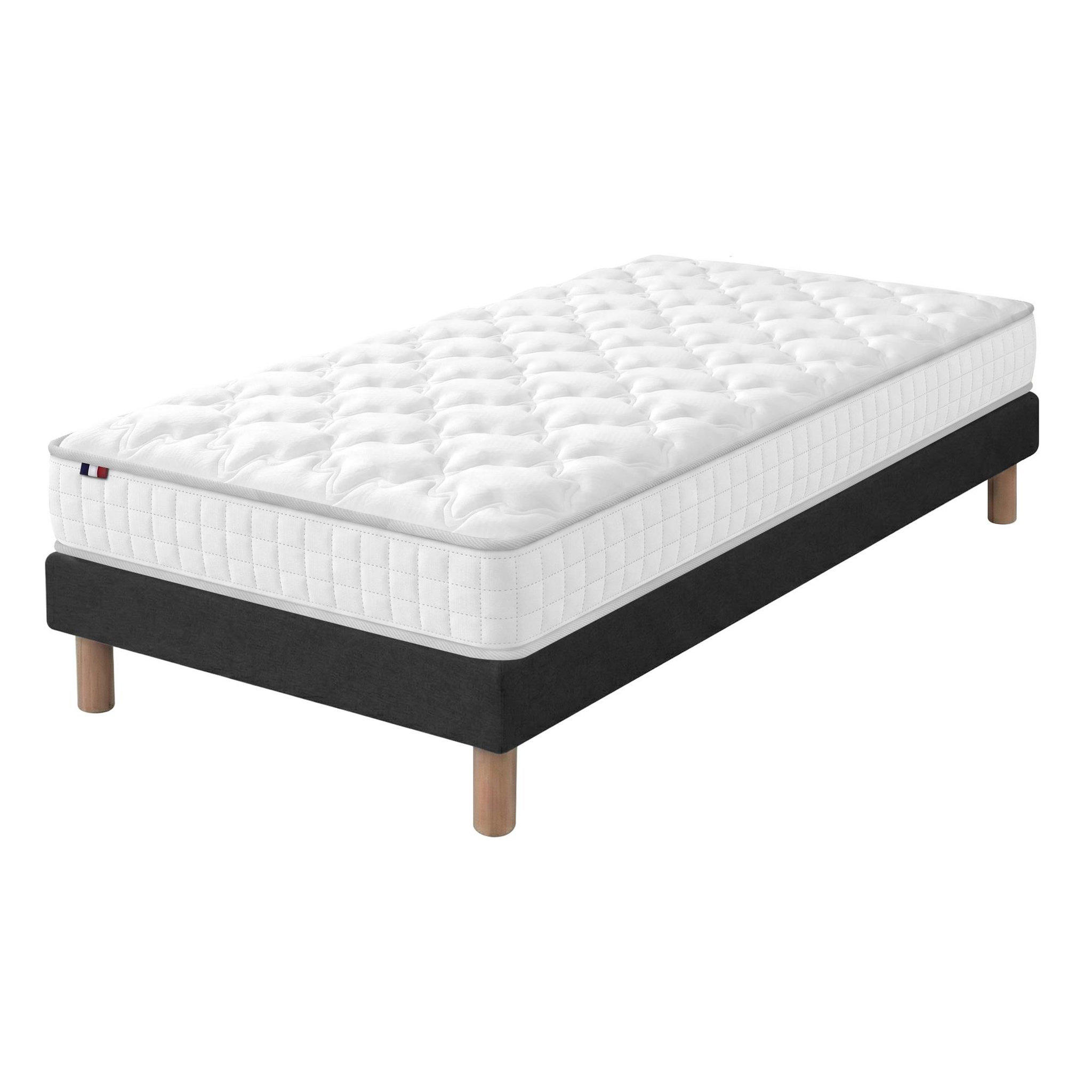 Voir la diapositive 4 : IDLITERIE Ensemble matelas ressorts ensachés spectre + sommier tapissier 90 x 200 sommier noir
