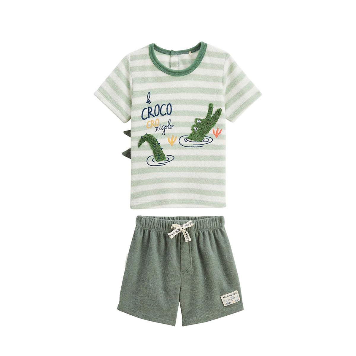 Petit Béguin Ensemble enfant t-shirt et short en éponge Crocro rigolo