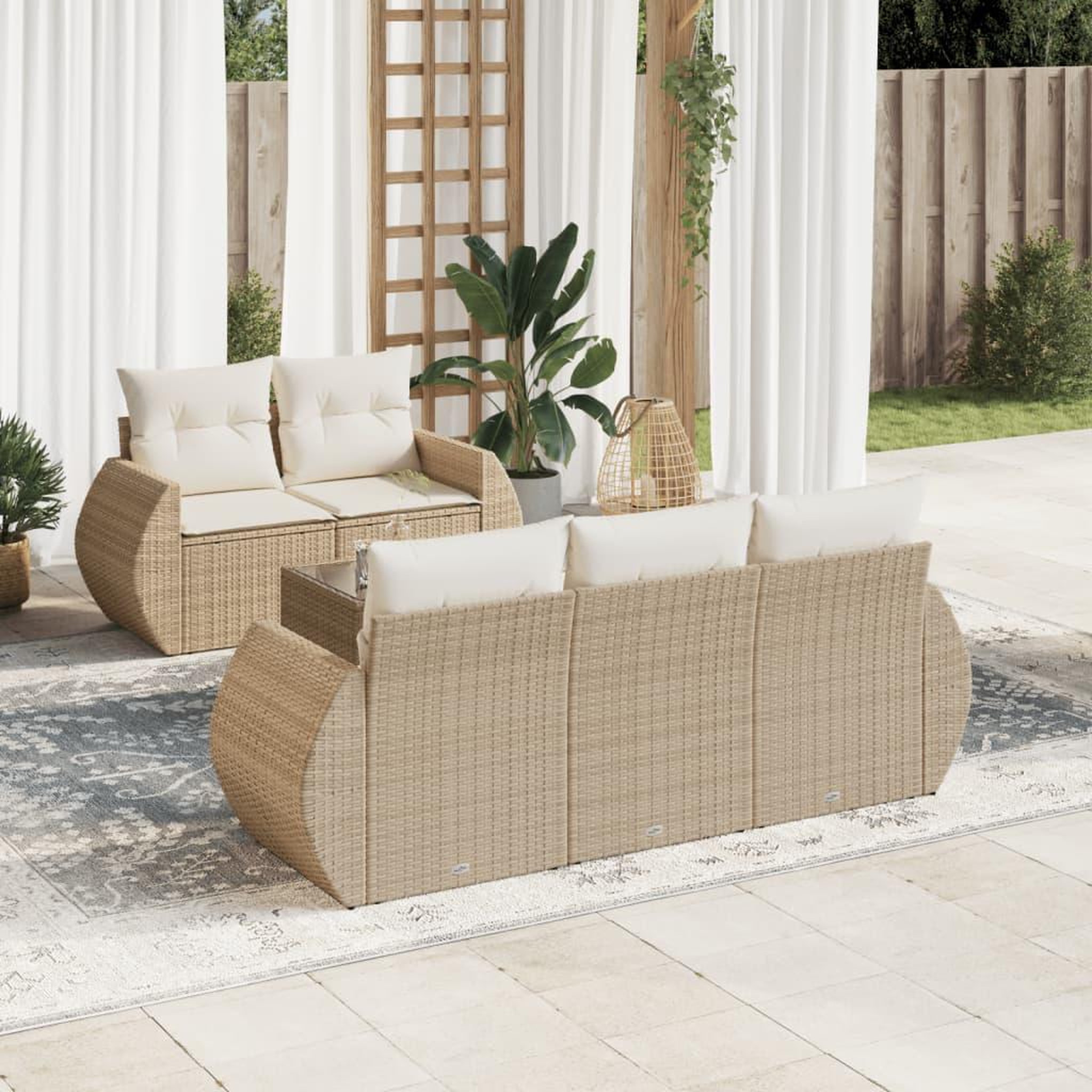 VIDAXL Salon de jardin avec coussins 6 pcs beige resine tressee