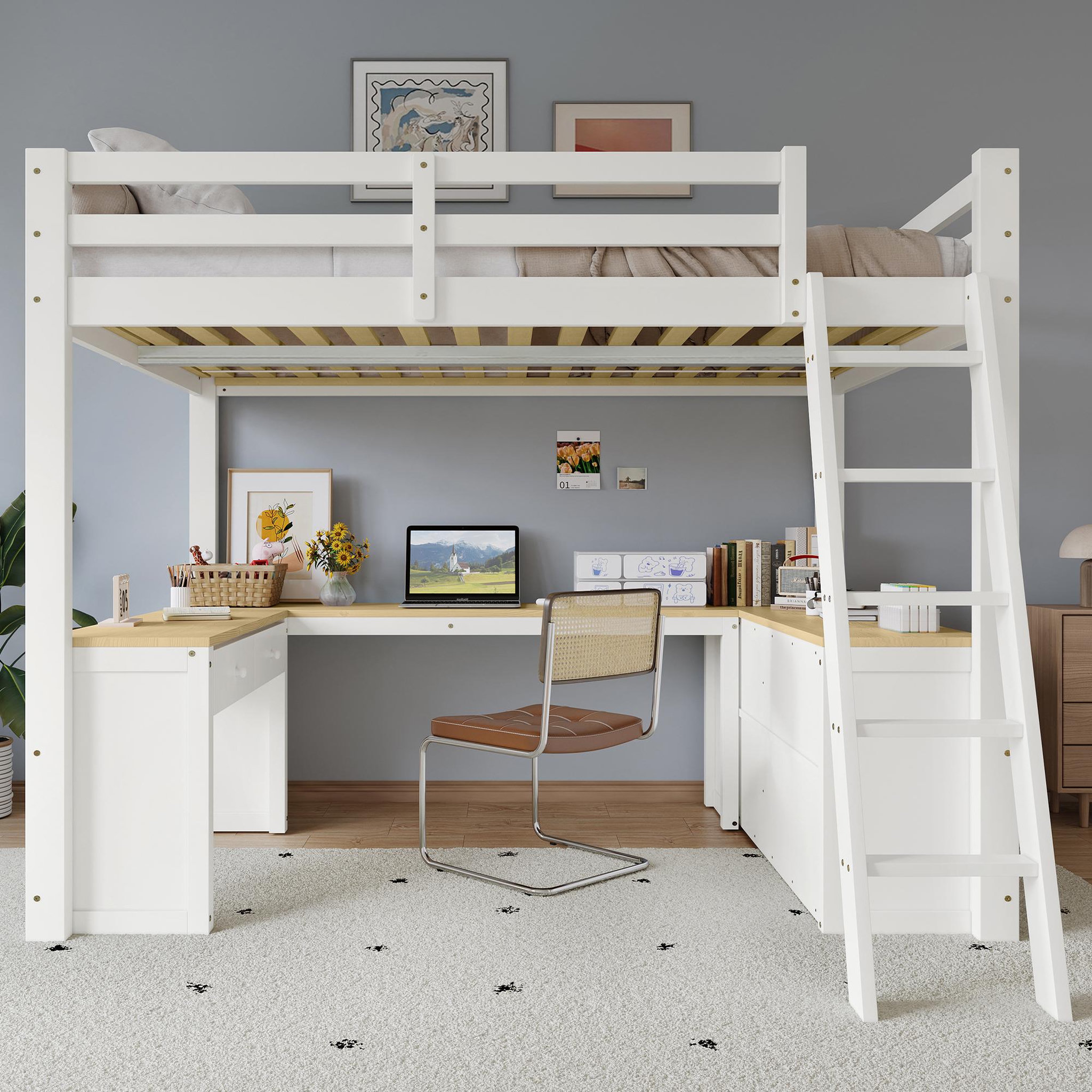Voir la diapositive 2 : MERAX Lit mezzanine 90x200 cm coloris blanc pin
