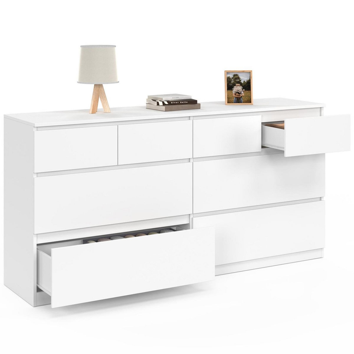 ID MARKET Commode 8 tiroirs TOMI 160 cm bois blanc