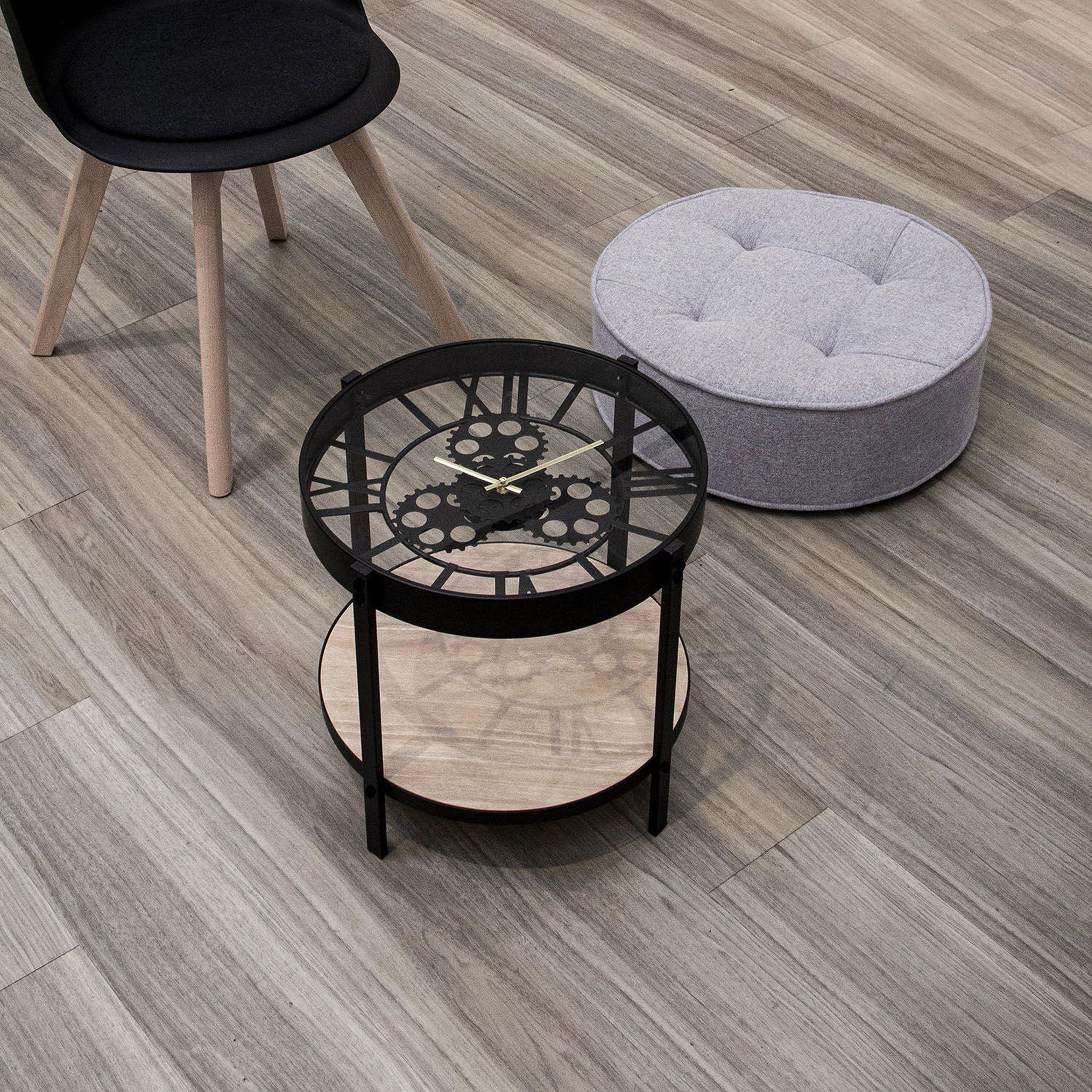 Voir la diapositive 2 : TOILINUX Table d'appoint en verre et mdf - diam.40,5cm - bois et noir