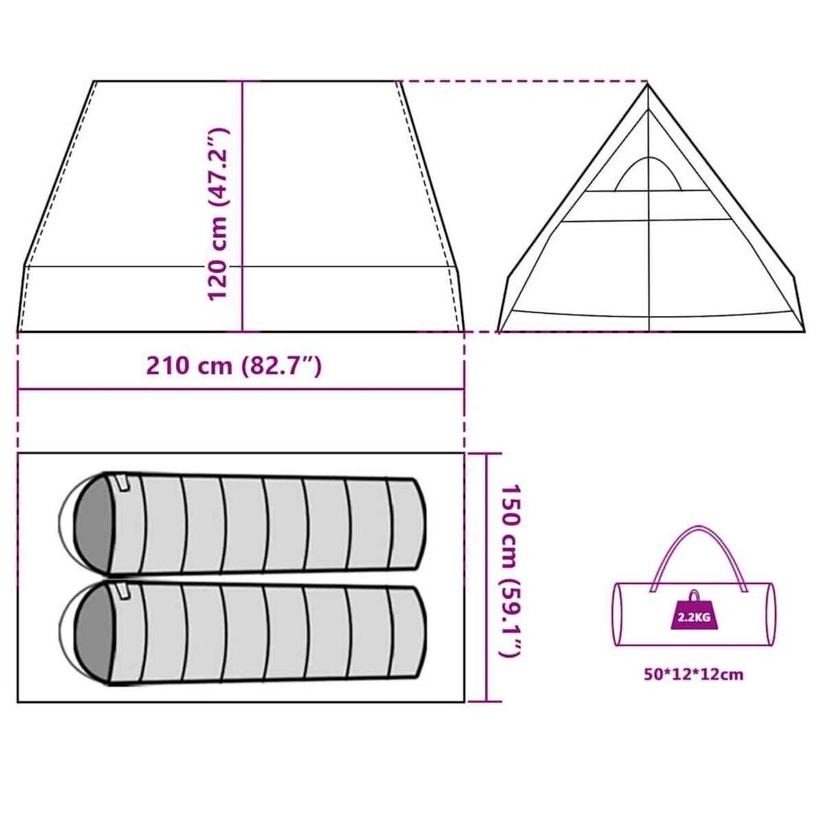VIDAXL Tente de camping en forme de A 2 personnes bleu impermeable