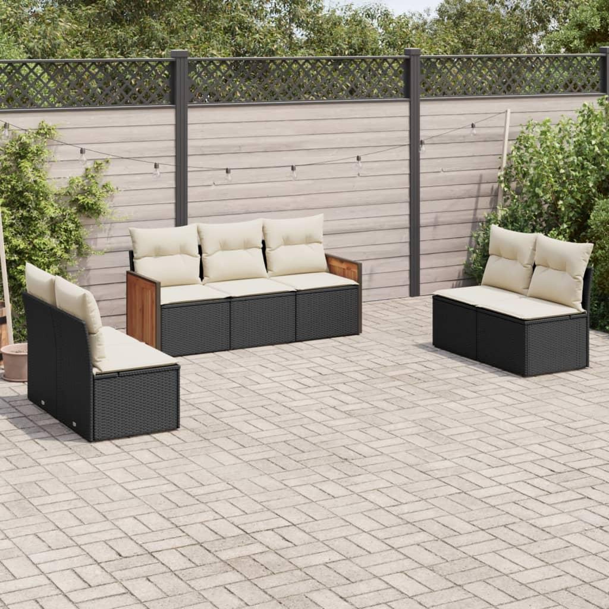 VIDAXL Salon de jardin 7 pcs avec coussins noir resine tressee