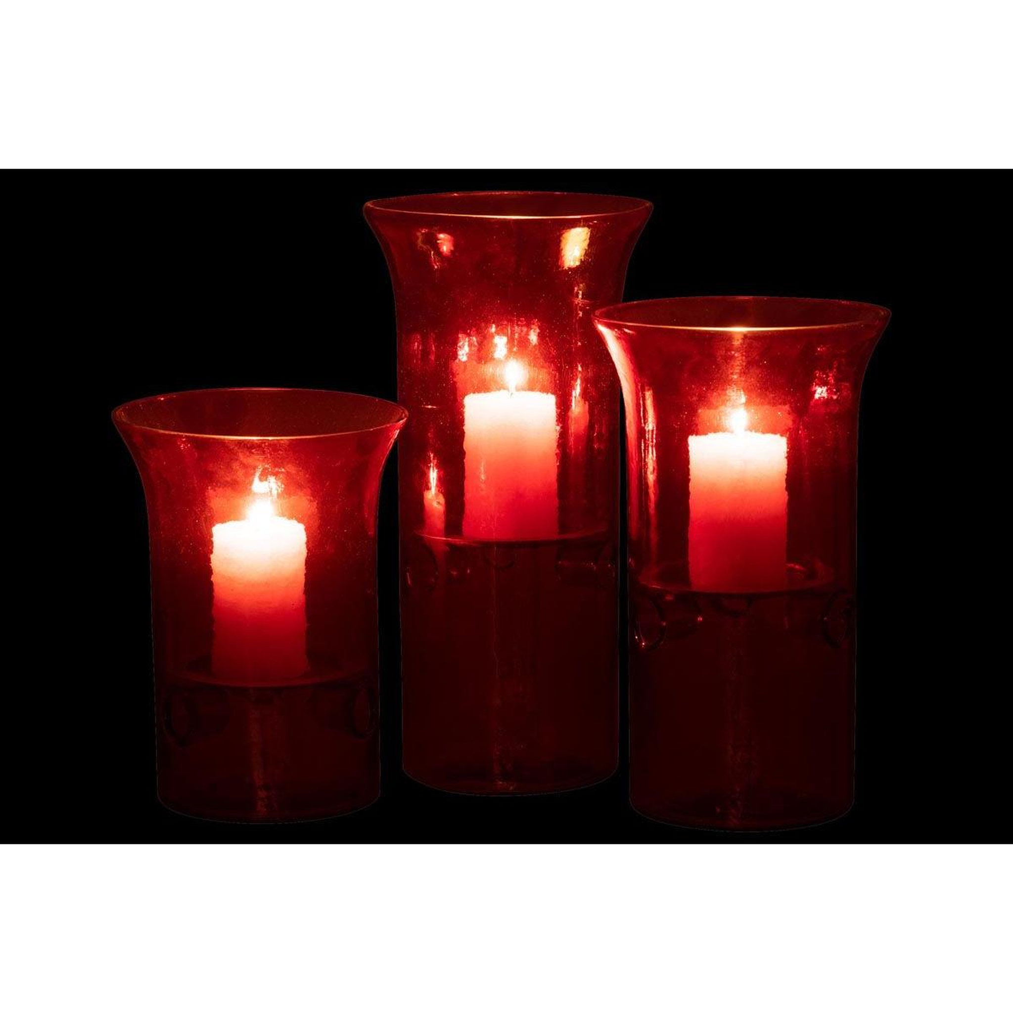 Voir la diapositive 4 : J-LINE Lot de 3 Photophores en Verre  Mexican  30cm Rouge