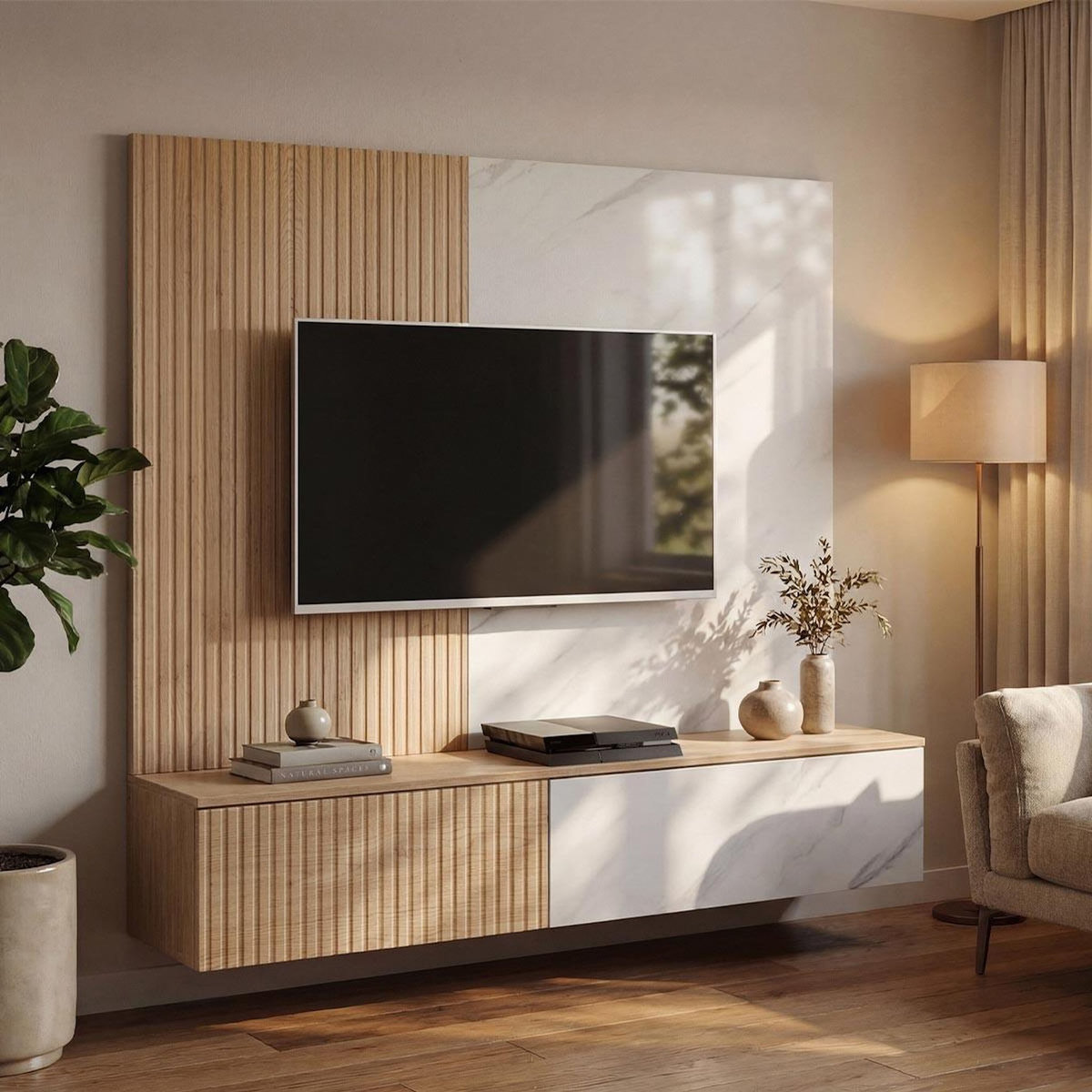 Paris Prix Ensemble Meuble TV  Kip  160cm Blanc & Naturel