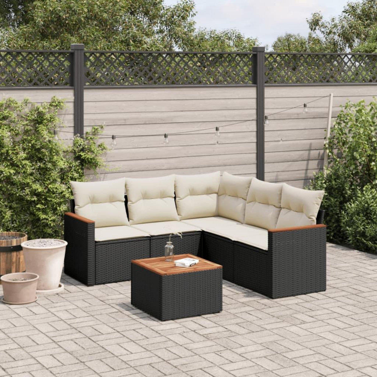 VIDAXL Salon de jardin 6 pcs avec coussins noir resine tressee