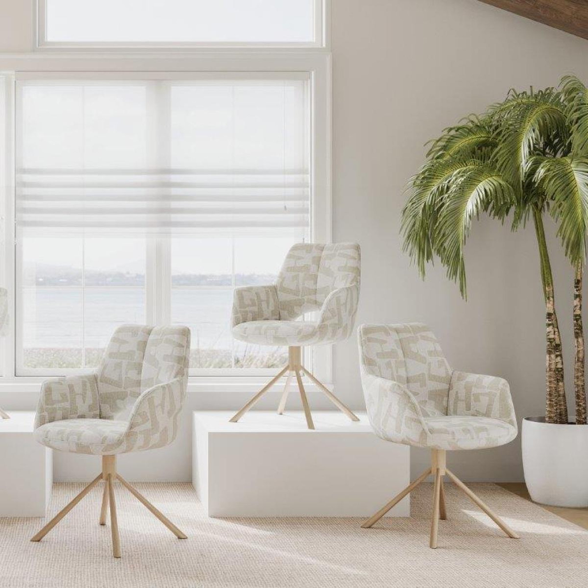 Voir la diapositive 2 : JLC KREATION Chaise de salle à manger en tissu beige pied bois vaska (lot de 2)