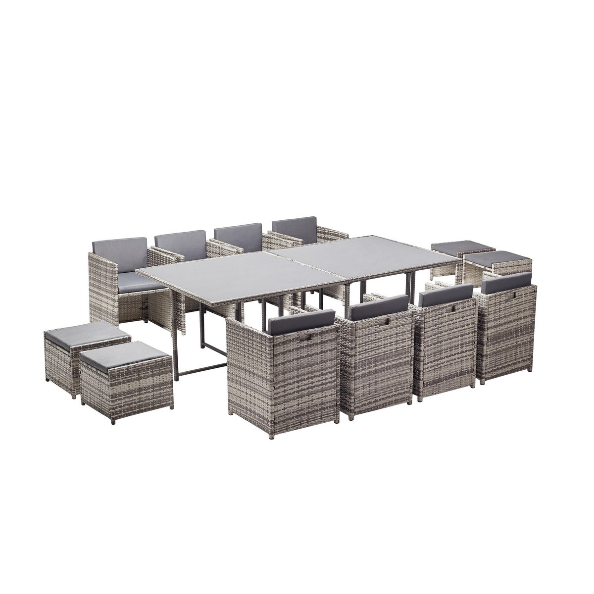 CONCEPT USINE Salon de jardin encastrable 12 personnes en résine tressée gris MIAMI