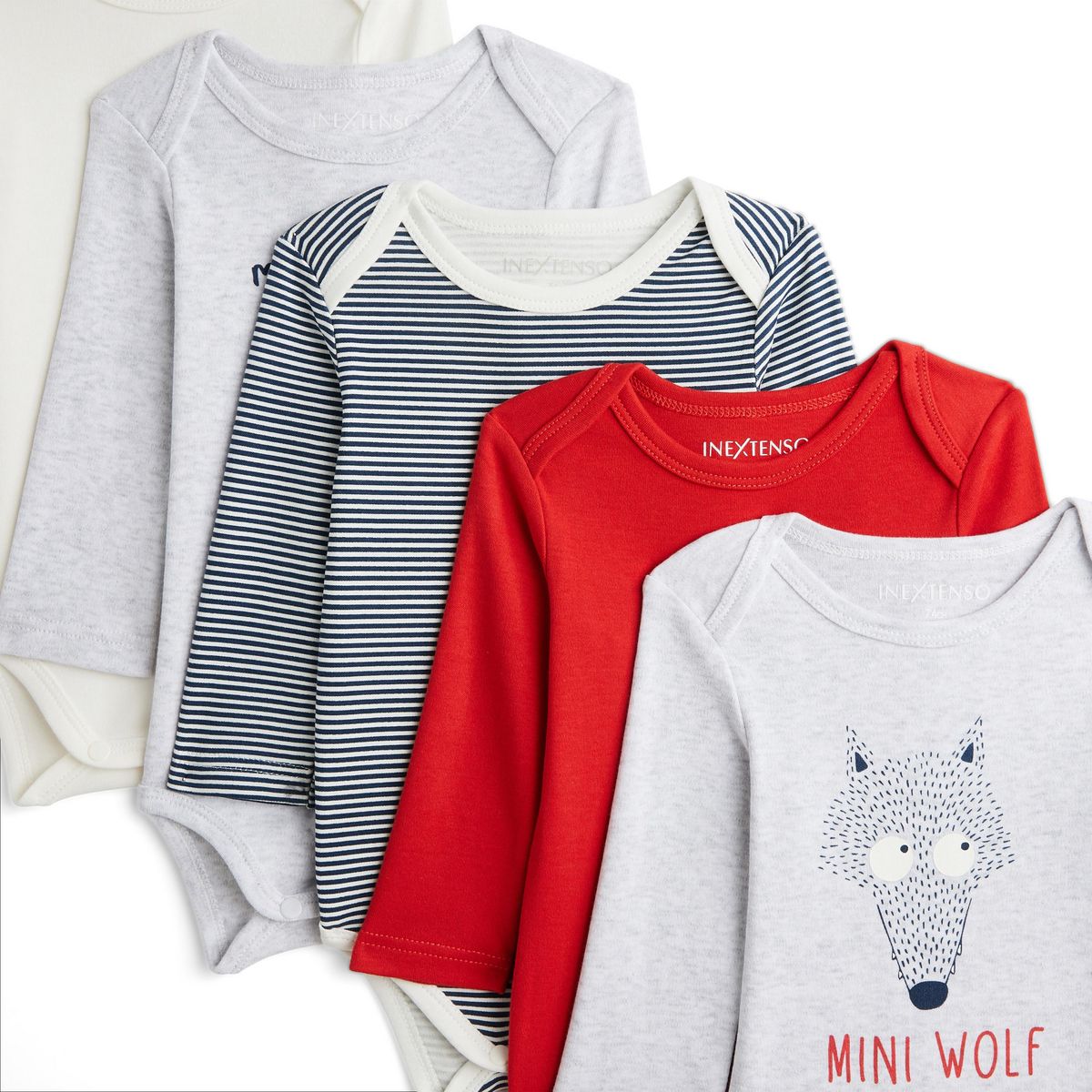 IN EXTENSO Lot de 5 bodies manches longues loup bébé garçon