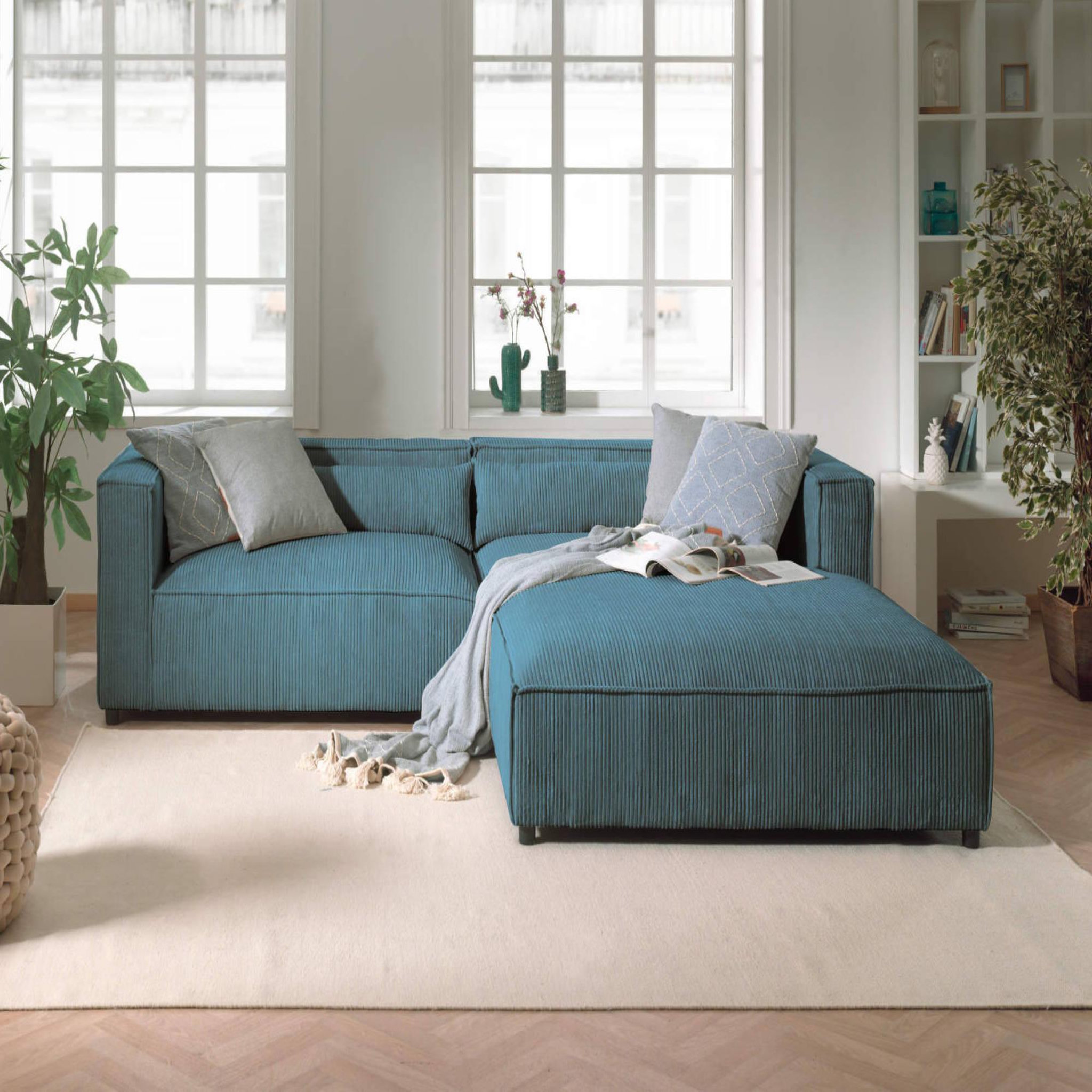 Voir la diapositive 2 : BEST MOBILIER Ela - canapé d'angle droit 4 places - en velours côtelé - style contemporain