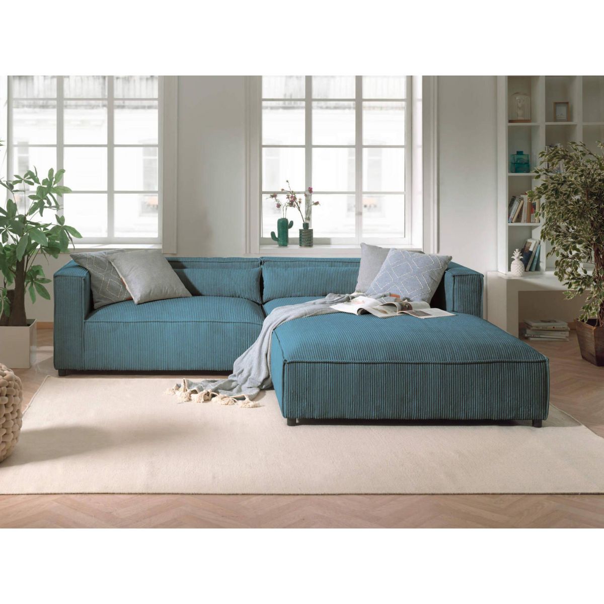 LISA DESIGN Ela - canapé d'angle droit 4 places - en velours côtelé - style contemporain