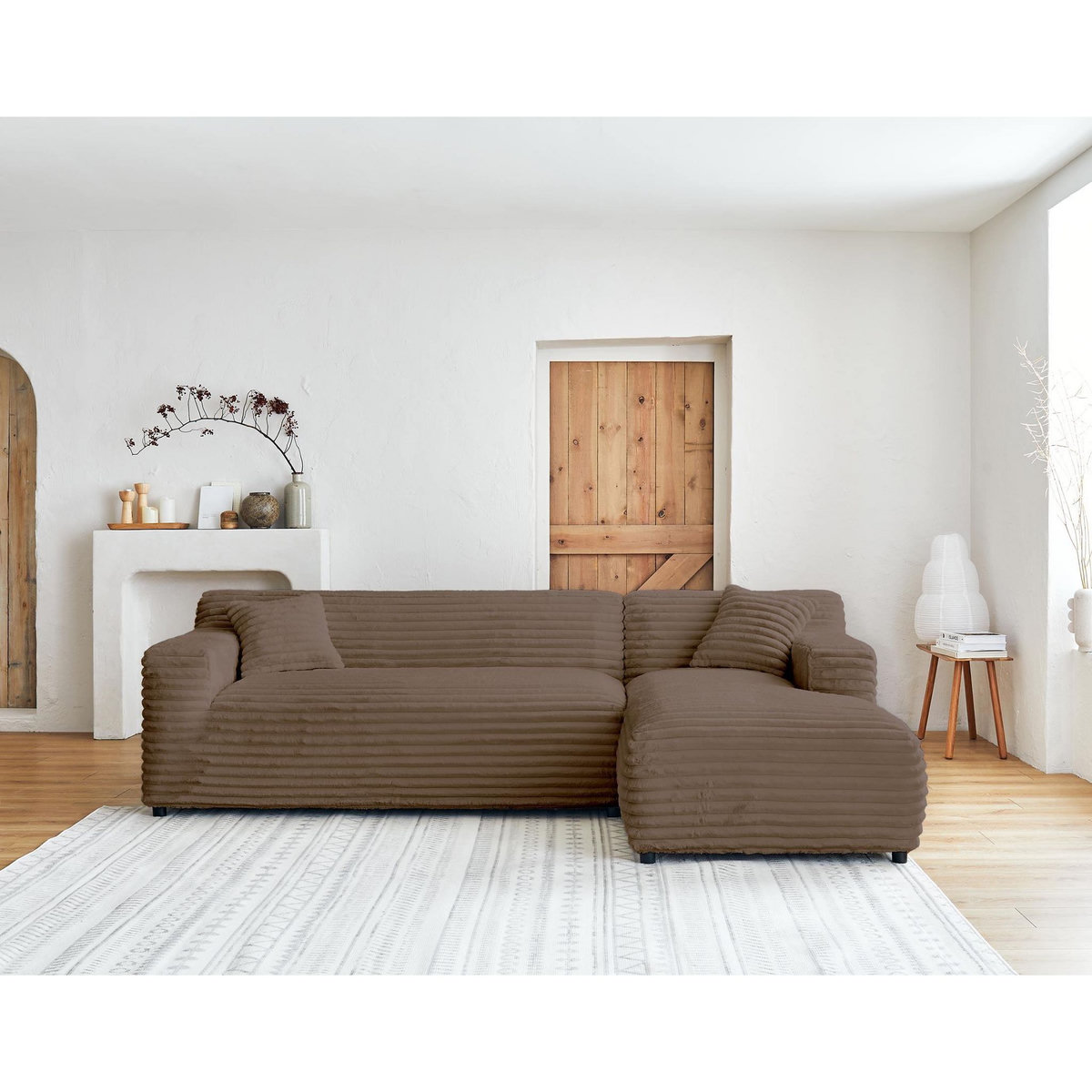 LISA DESIGN Laponie - canapé d'angle droit - 4 places - en fausse fourrure côtelée