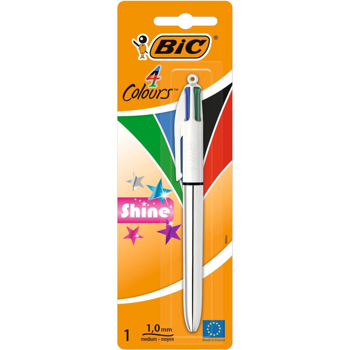 BIC Stylo bille 4 couleurs rétractable pointe moyenne Shine Metallic
