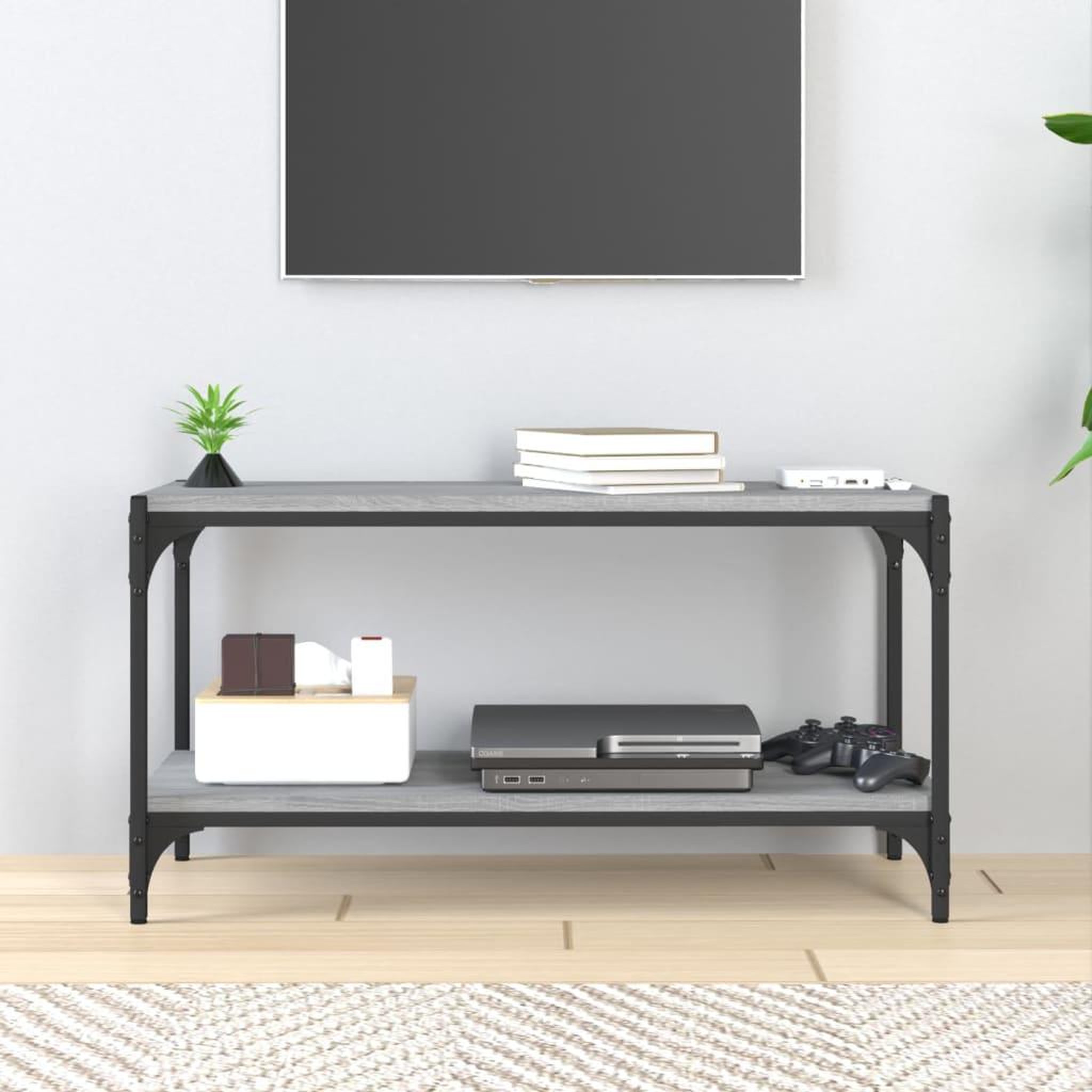 Voir la diapositive 3 : VIDAXL Meuble TV Sonoma gris 80x33x41 cm Bois d'ingenierie et acier