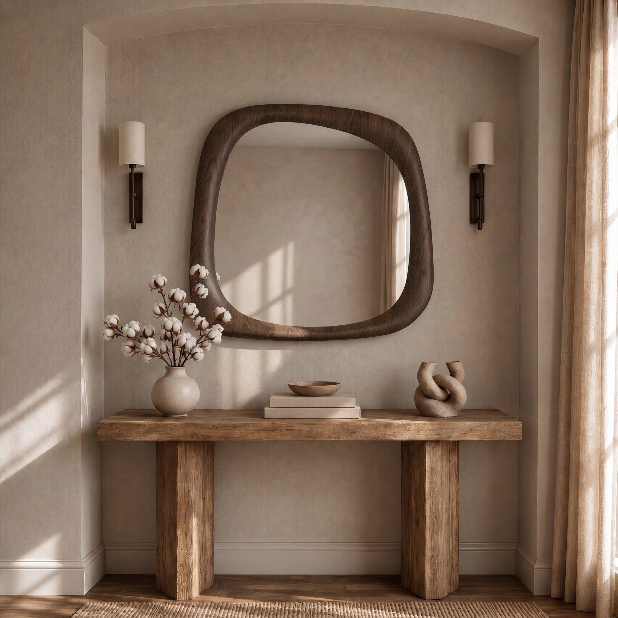 Voir la diapositive 5 : MAISON PAVANE Miroir carré en placage noyer, 90 x 90 cm-yoko