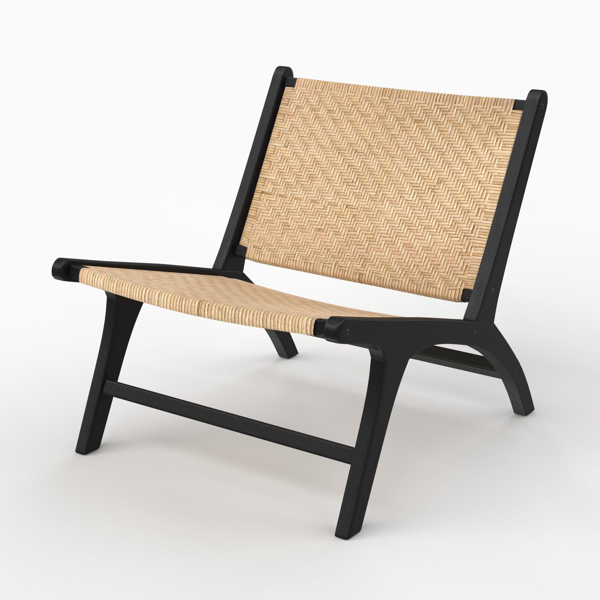 MAISON PAVANE Fauteuil en bois de teck noir et tressage chevron en rotin-kilka