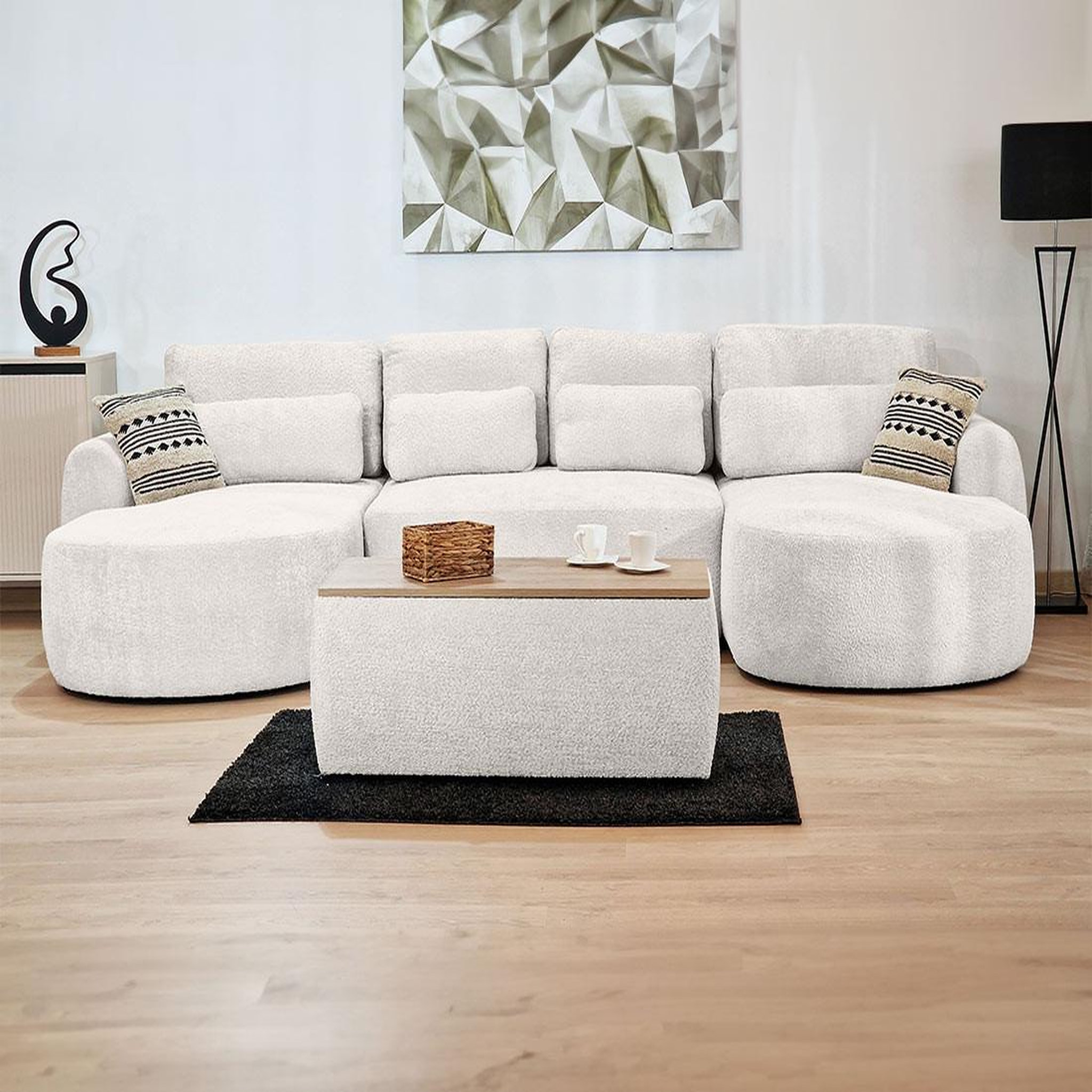Voir la diapositive 6 : BEST MOBILIER Mahina - canapé panoramique en u 7 places - convertible avec coffre - en tissu bouclette
