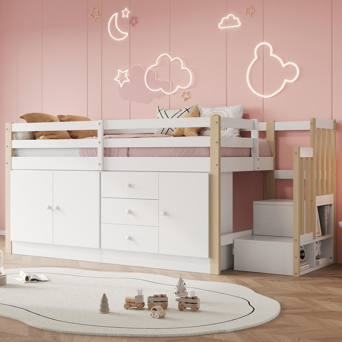 MERAX Lit combiné enfant mi hauteur 90x200cm mdf coloris blanc