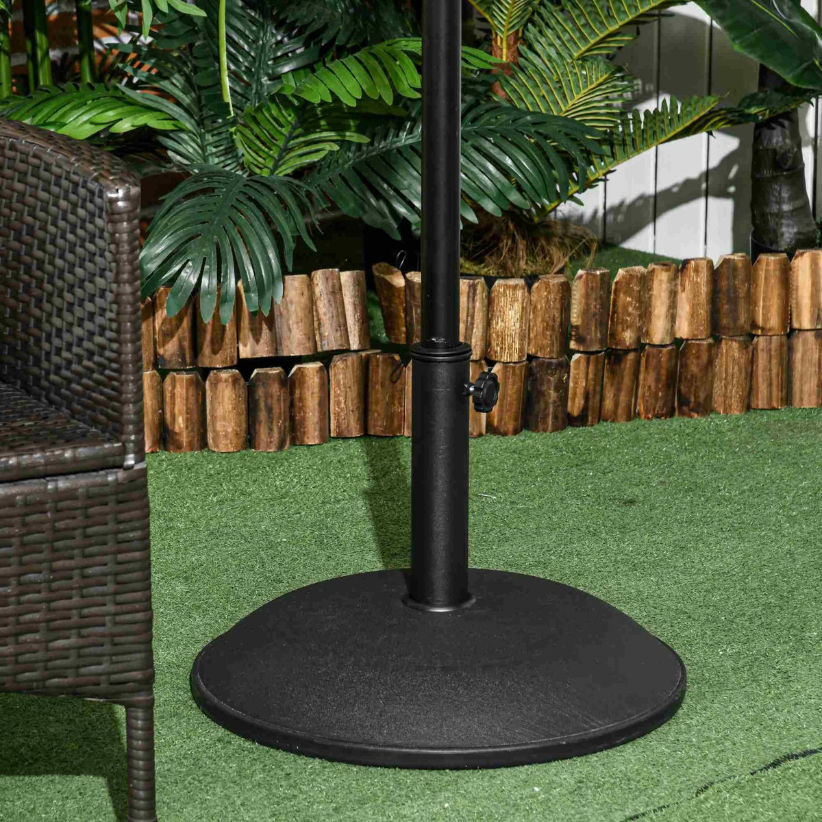 OUTSUNNY Pied de parasol rond base de lestage parasol Ø 45 x 36H cm poids net 20 Kg ciment PVC gris noir