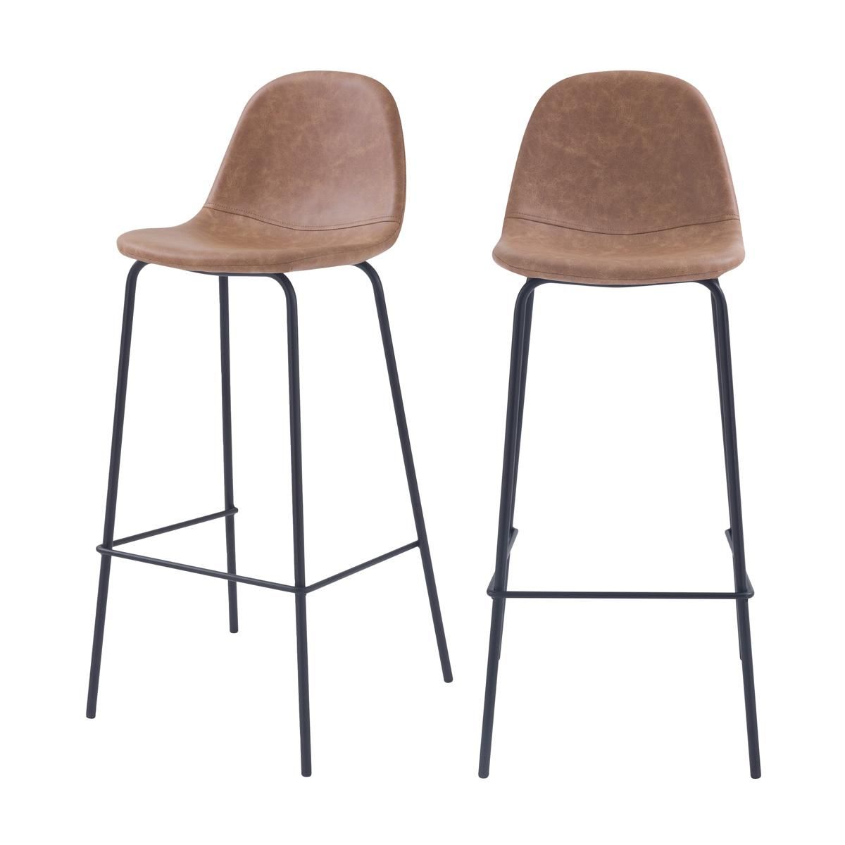 Rendez vous déco Lot de 2 chaises de bar 75 cm en cuir synthétique taupe - Henrik