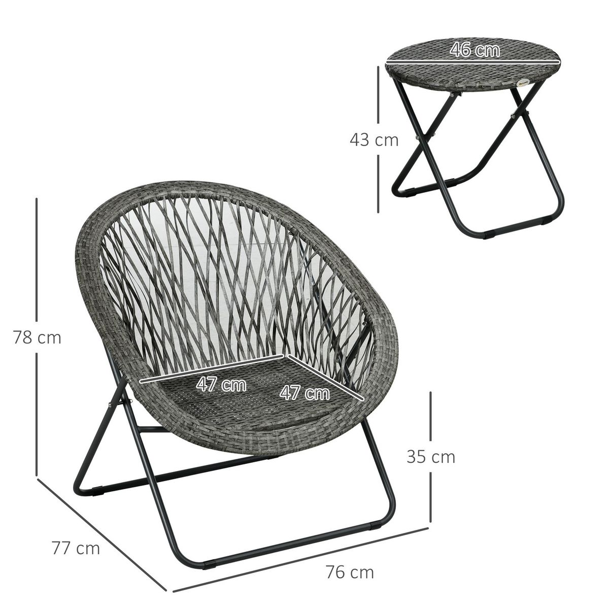 OUTSUNNY Ensemble bistro de jardin style Acapulco 3 pcs pliables - 2 fauteuils, table basse - acier résine tressée gris