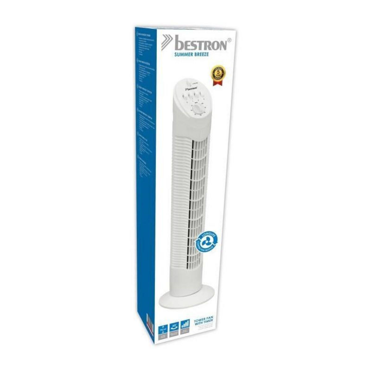 Bestron Ventilateur colonne 75cm 35w 3 vitesses blanc - aft760w