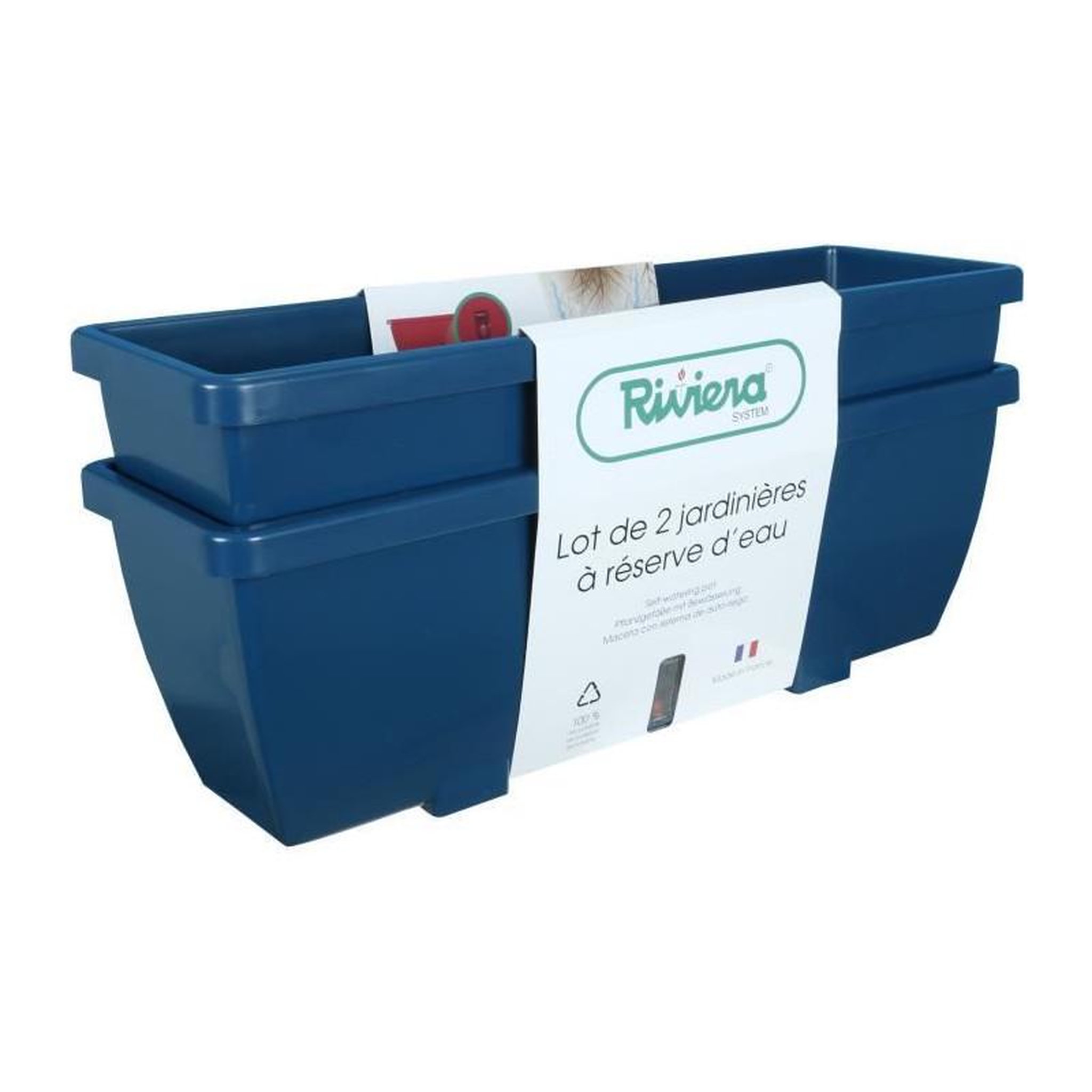 RISS Bac a fleurs RIVIERA EVA - Lot 2 jardinieres - Plastique - 57 cm - Bleu