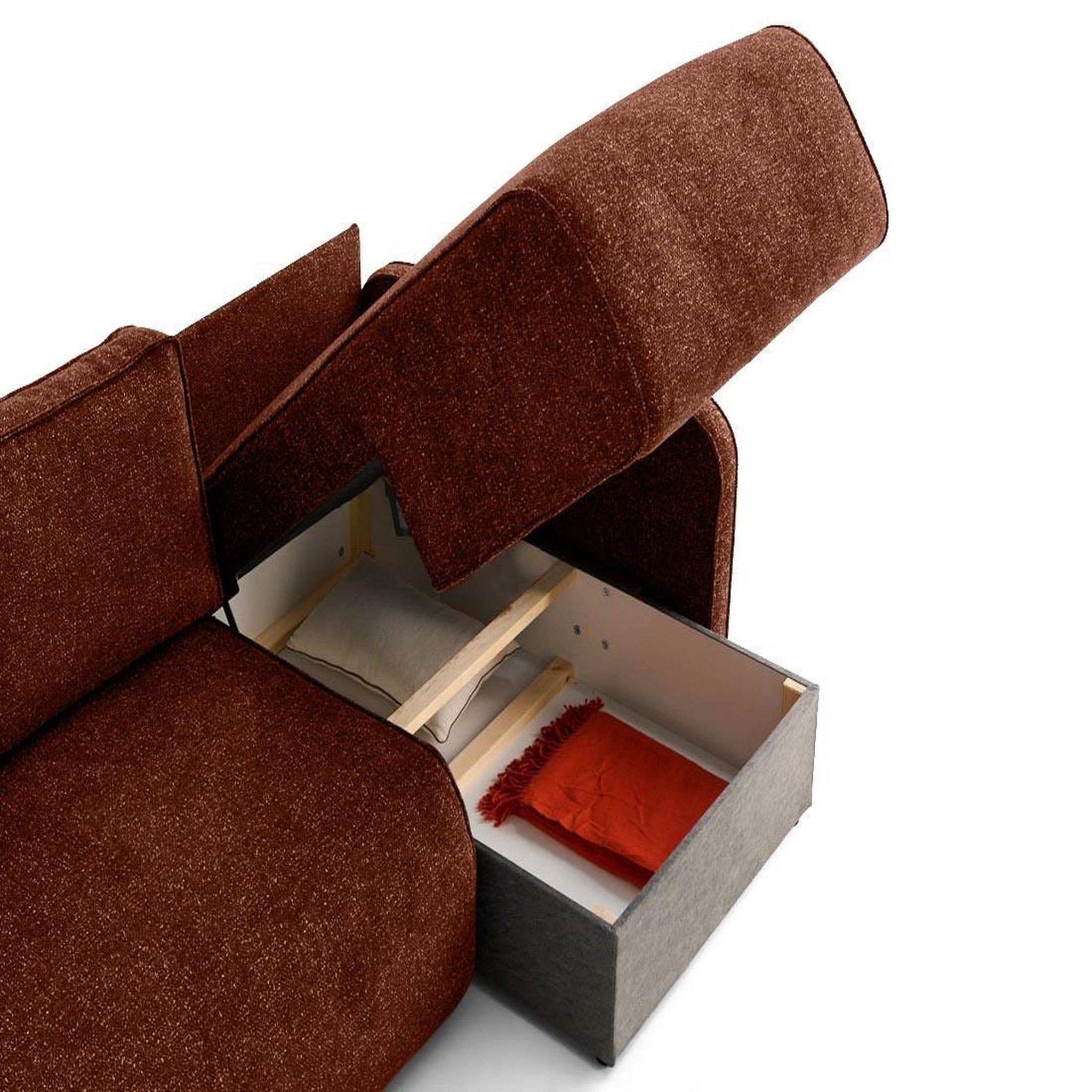 Voir la diapositive 2 : LISA DESIGN Apolline - canapé d'angle réversible 4 places convertible avec coffres en tissu moucheté