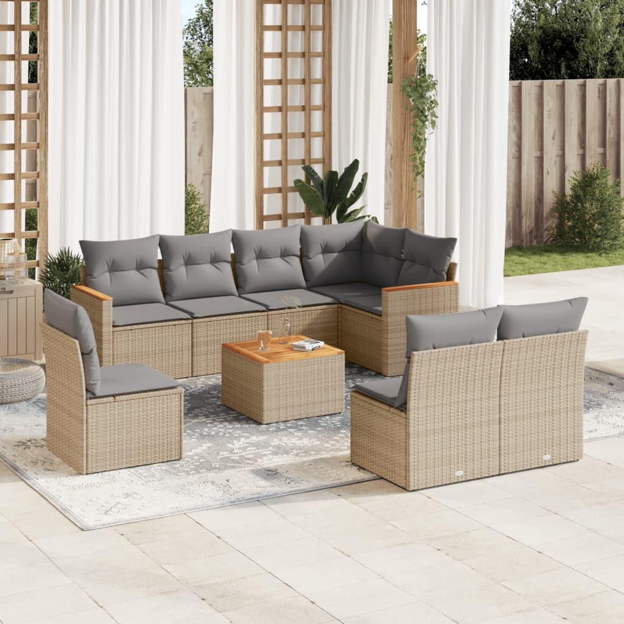 VIDAXL Salon de jardin avec coussins 9pcs melange beige resine tressee