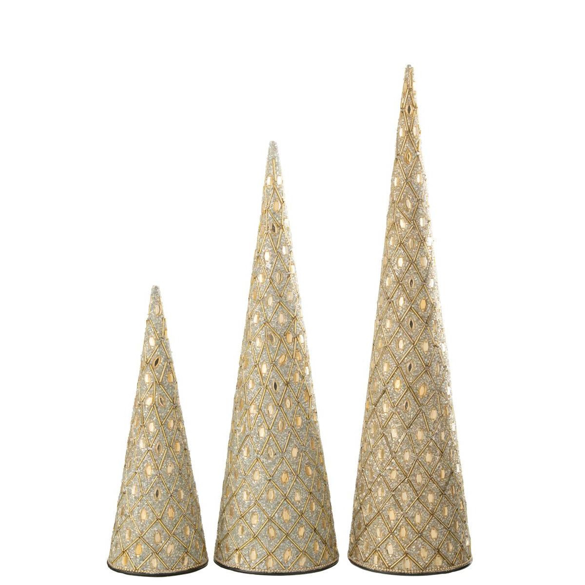 Voir la diapositive 2 : J-LINE Lot de 3 cônes déco  perles  45cm doré