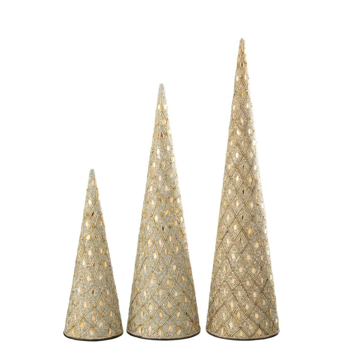 Paris Prix Lot de 3 Cônes Déco  Perles  45cm Doré