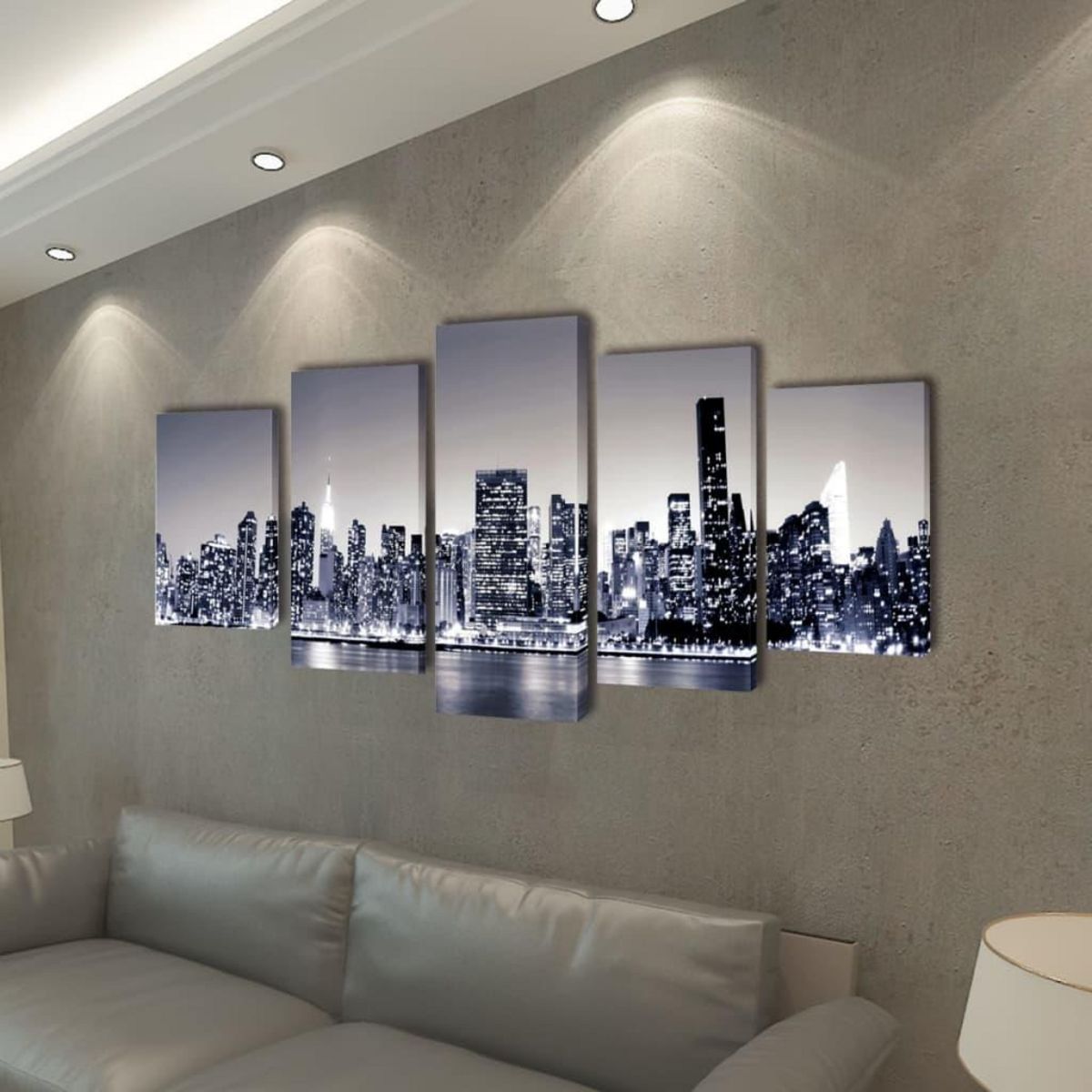 VIDAXL Set de toiles murales imprimees Horizon de New York monochrome
